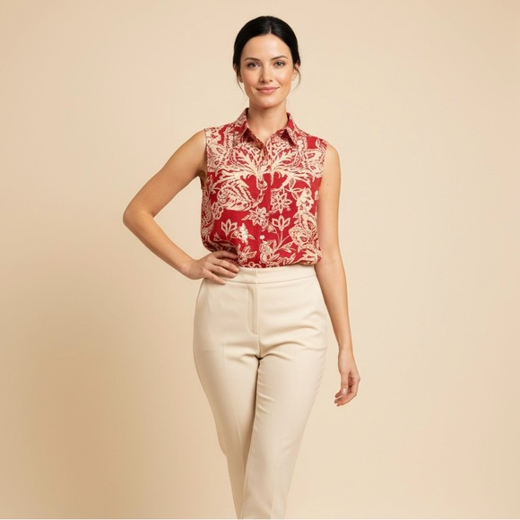 cleo Tops - Cleo Red and Cream Floral Blouse